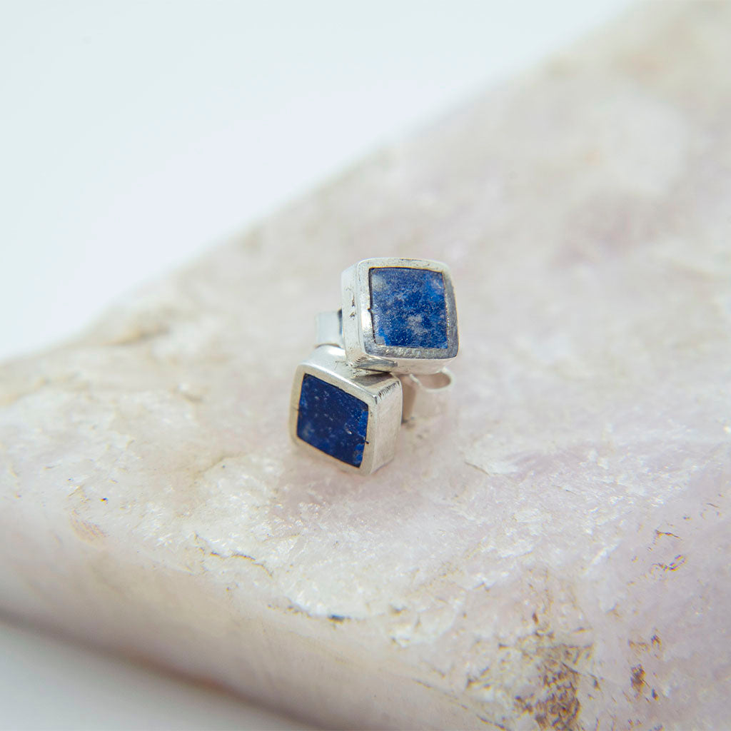 AROS DE PLATA MINI CUADRADOS DE LAPISLÁZULI