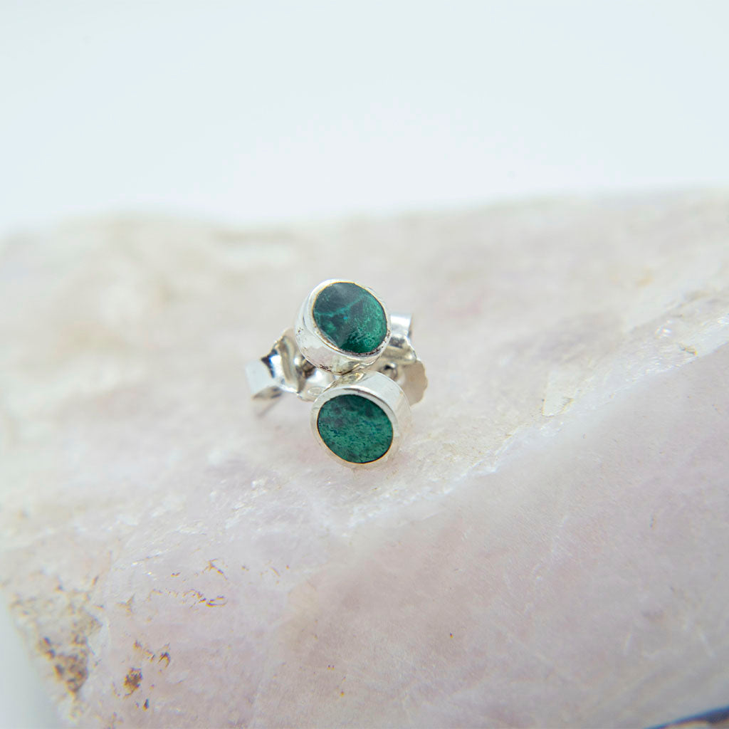 AROS MINI DE PLATA CON MALAQUITA
