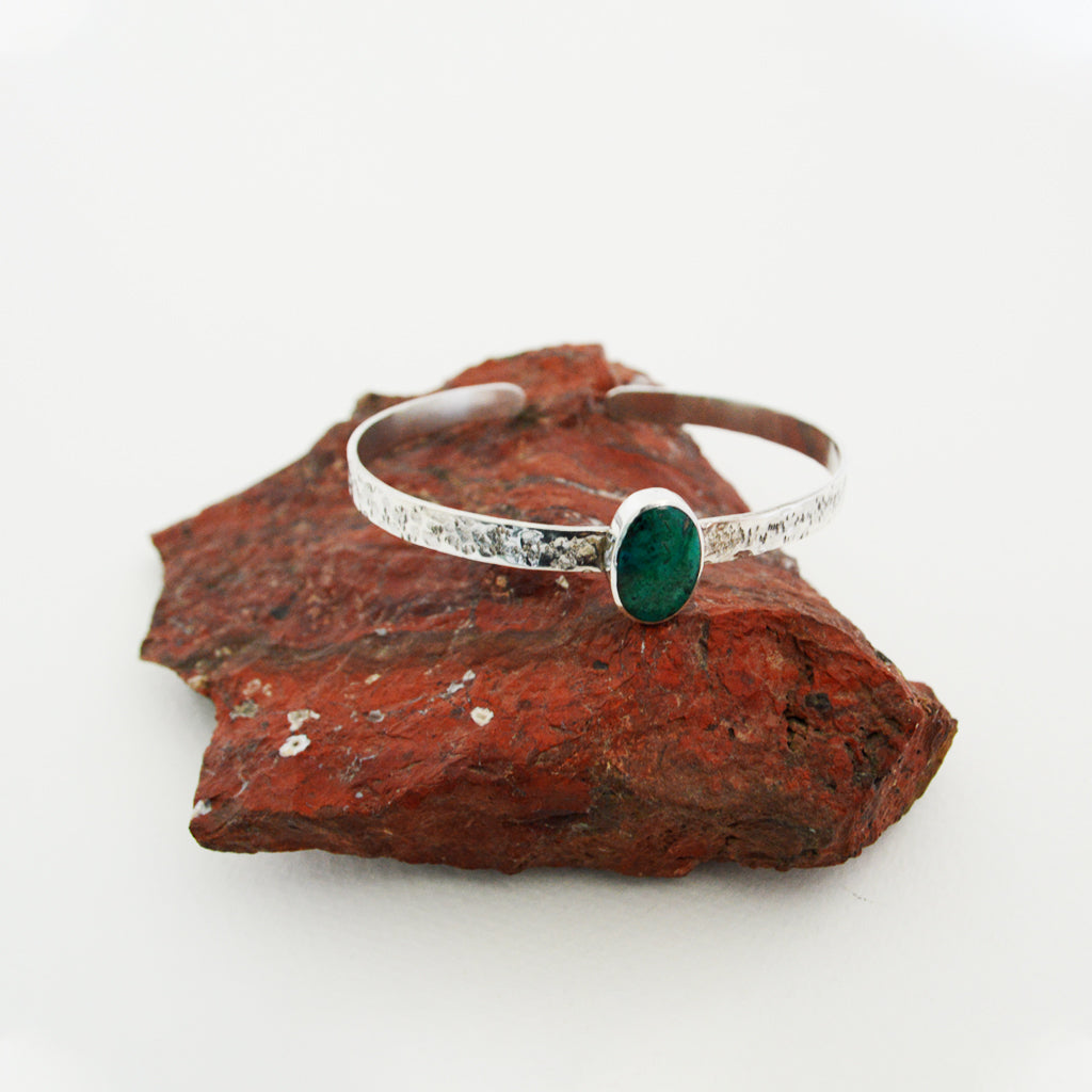 PULSERA ESCLAVA DE PLATA CON MALAQUITA
