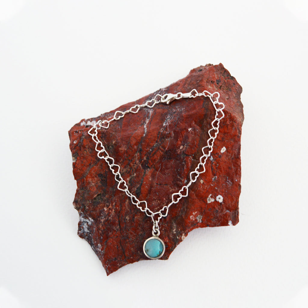 PULSERA DE CORAZONES DE PLATA Y CRISOCOLA